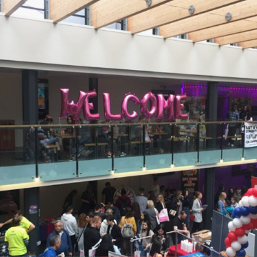 Welcome Week balloons in the Warwick SU