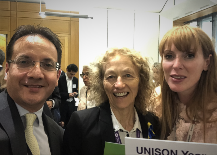 Professor Kim Hoque, from Warwick Business School, with Christina Rees MP and Angela Rayner MP at a Parliamentary event