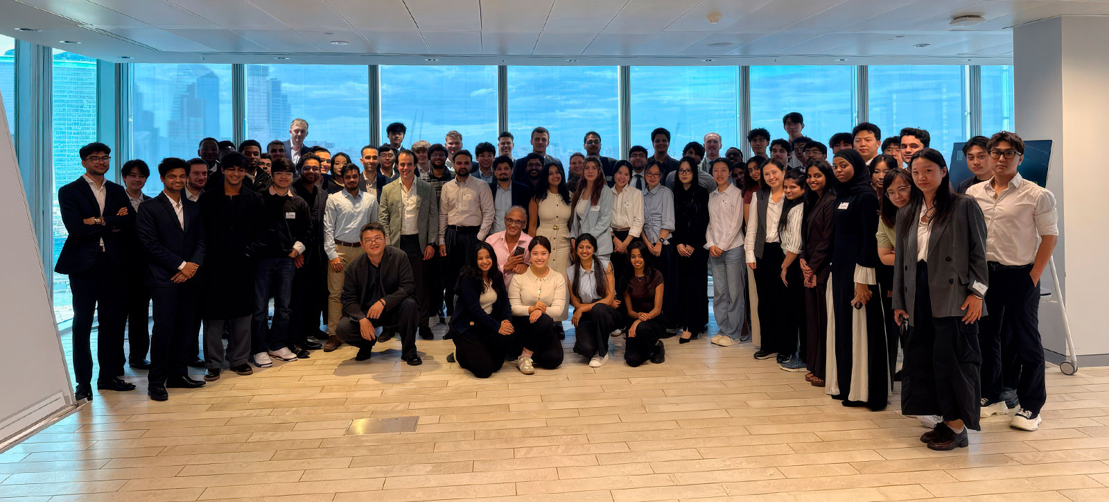 The whole MSc Financial Technology class doing Fintech in Practice at The Shard with their academics