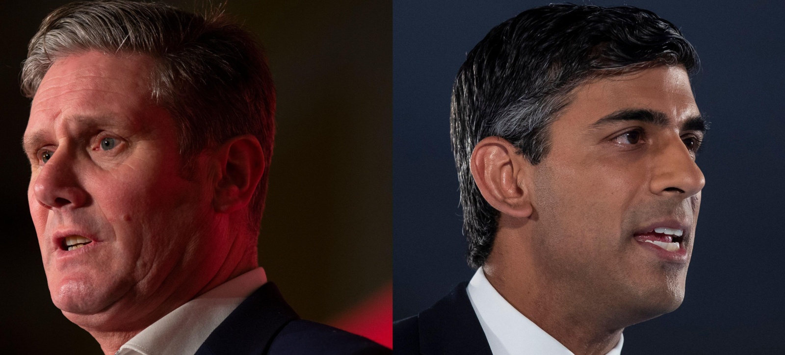Photographs of Labour leader Kier Starmer and Prime Minister Rishi Sunak looking serious.