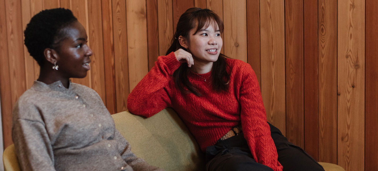 Two female Undergraduate students chatting at Warwick Business School