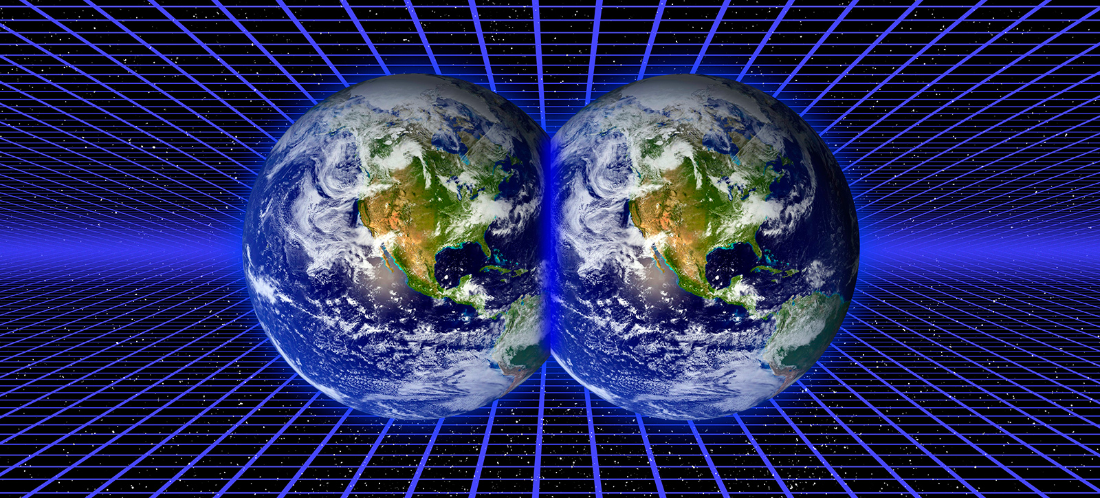 An image of two parallel versions of plant Earth, diverging from a single moment in time. An image of two parallel versions of plant Earth, diverging from a single moment in time.