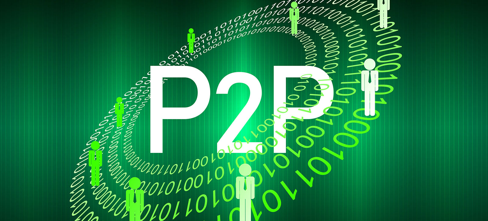 P2P written in the middle of an orbiting disc of binary code that connect people icons spread around the circle. The image evokes the impact that AI could have on peer-to-peer lending P2P written in the middle of an orbiting disc of binary code that connect people icons spread around the circle. The image evokes the impact that AI could have on peer-to-peer lending