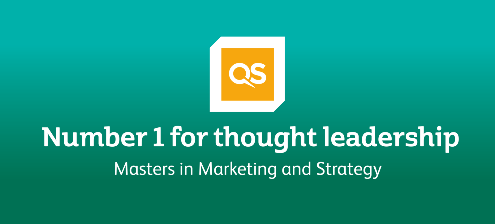 QS logo and description revealing that MSc Marketing and Strategy was ranked number one globally for thought leadership.