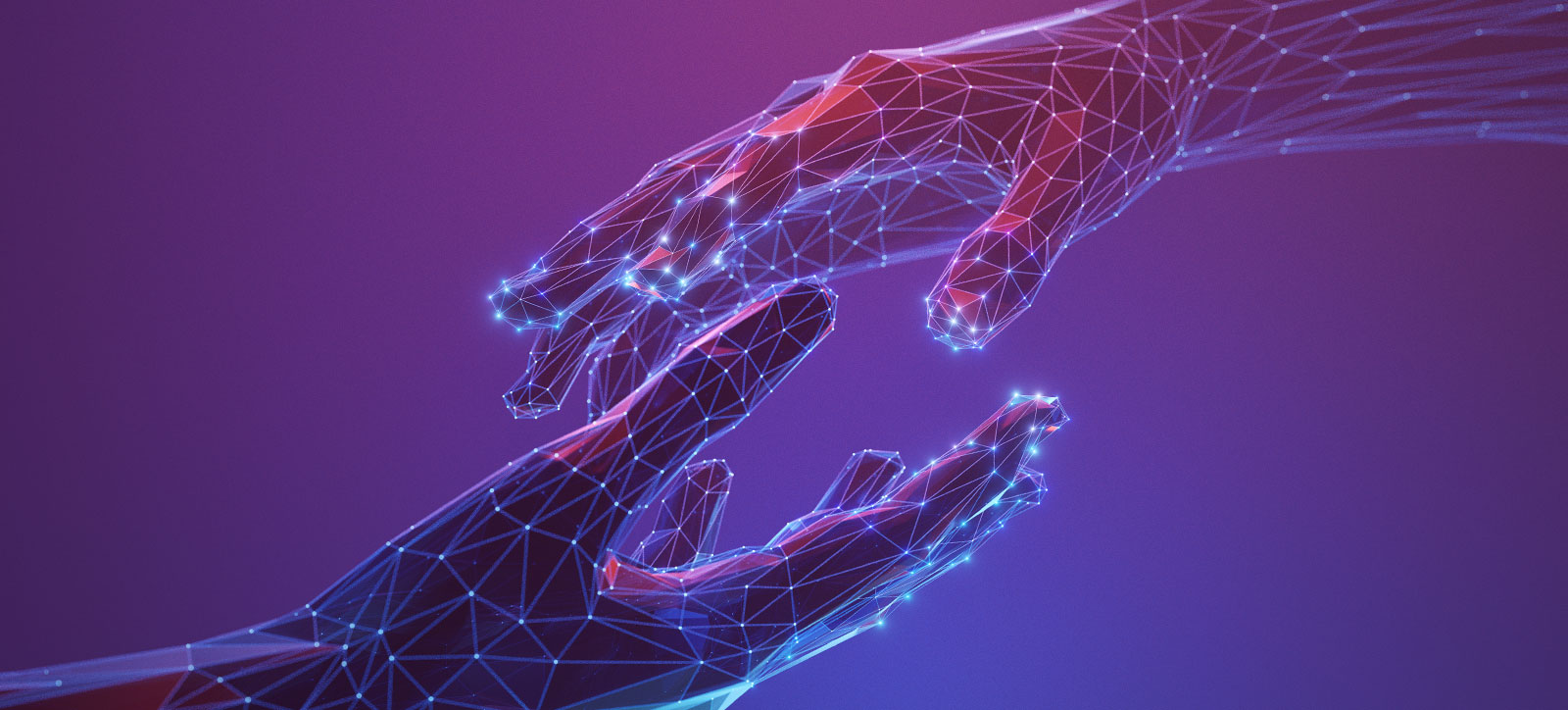 two robot-looking hands come together