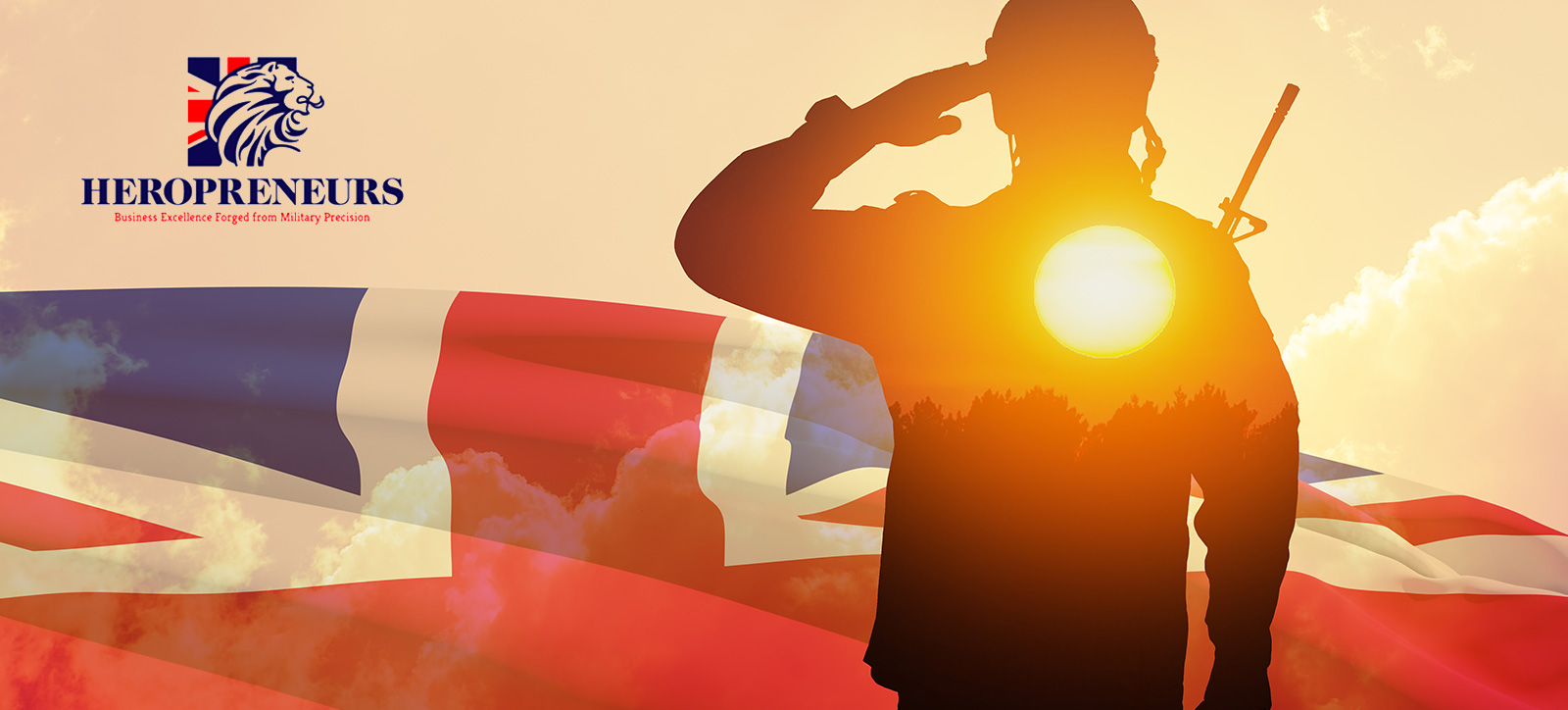 The Heropreneurs logo and a saluting soldier The Heropreneurs logo and a saluting soldier
