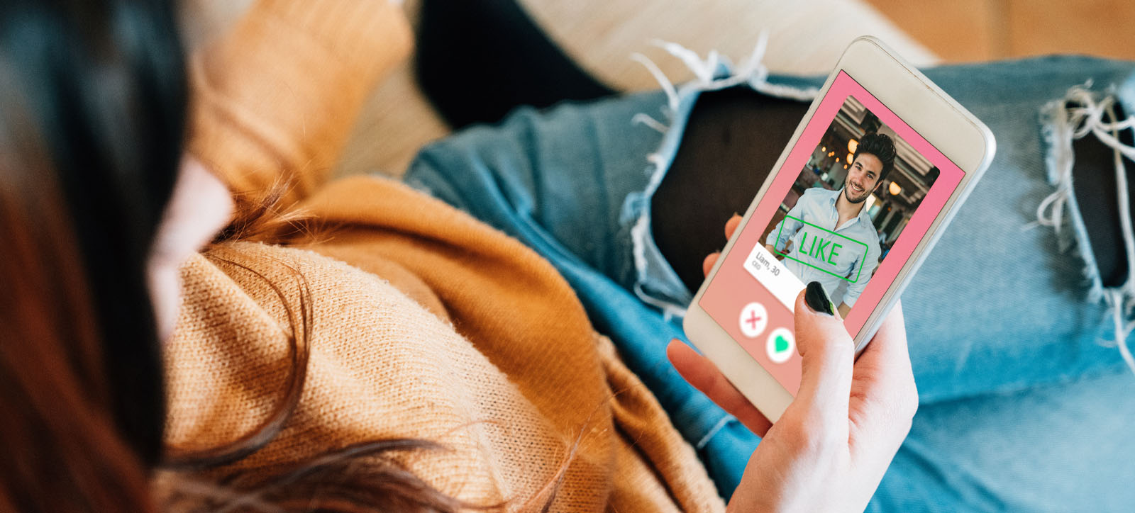A woman scrolling on a dating app A woman scrolling on a dating app