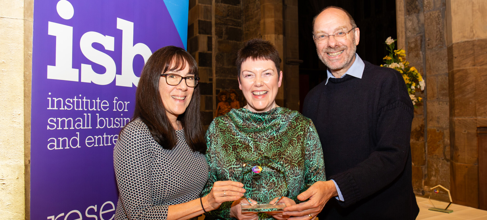 Winners: (l-r) The School's Maria Wishart, Lorna Treanor, President of Institute for Small Business and Entrepreneurship, and Stephen Roper, Director of the Enterprise Research Centre, with an award Winners: (l-r) The School's Maria Wishart, Lorna Treanor, President of Institute for Small Business and Entrepreneurship, and Stephen Roper, Director of the Enterprise Research Centre, with an award