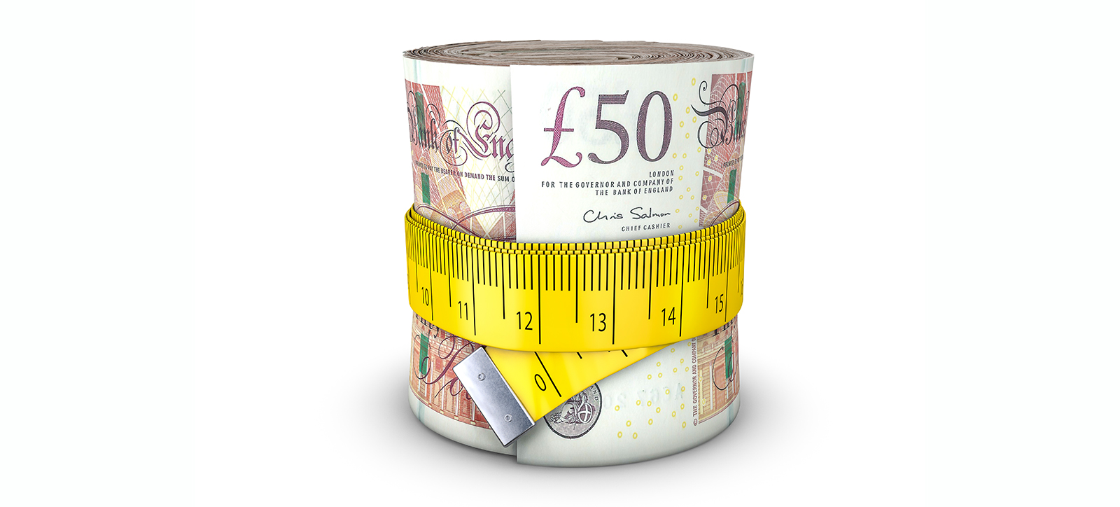 A roll of £50 notes, pulled tight by a tape measure around the middle to symbolise weight loss A roll of £50 notes, pulled tight by a tape measure around the middle to symbolise weight loss