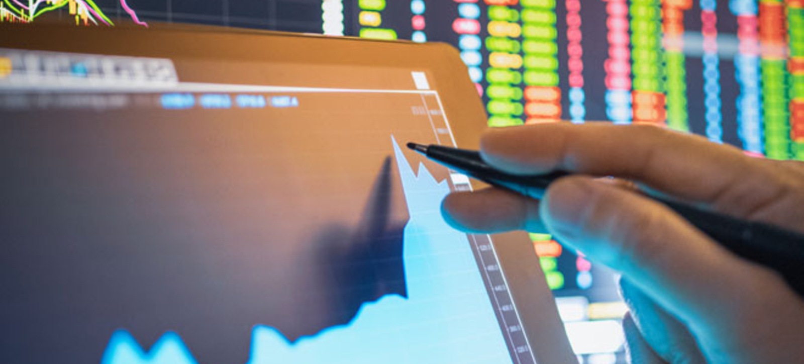 a screen showing share prices a screen showing share prices
