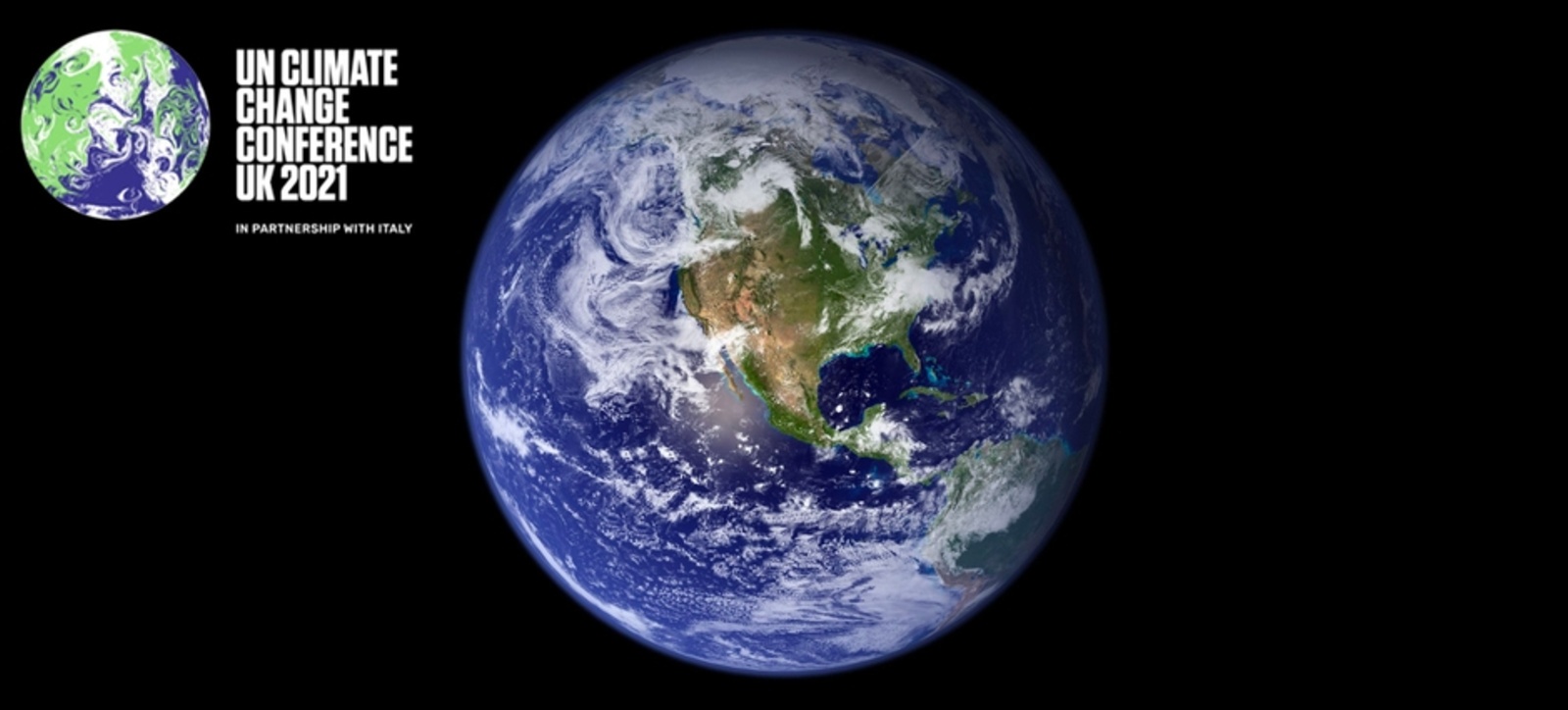 A photograph of the Earth in space and the logo for the UN Climate Change Conference UK 2021