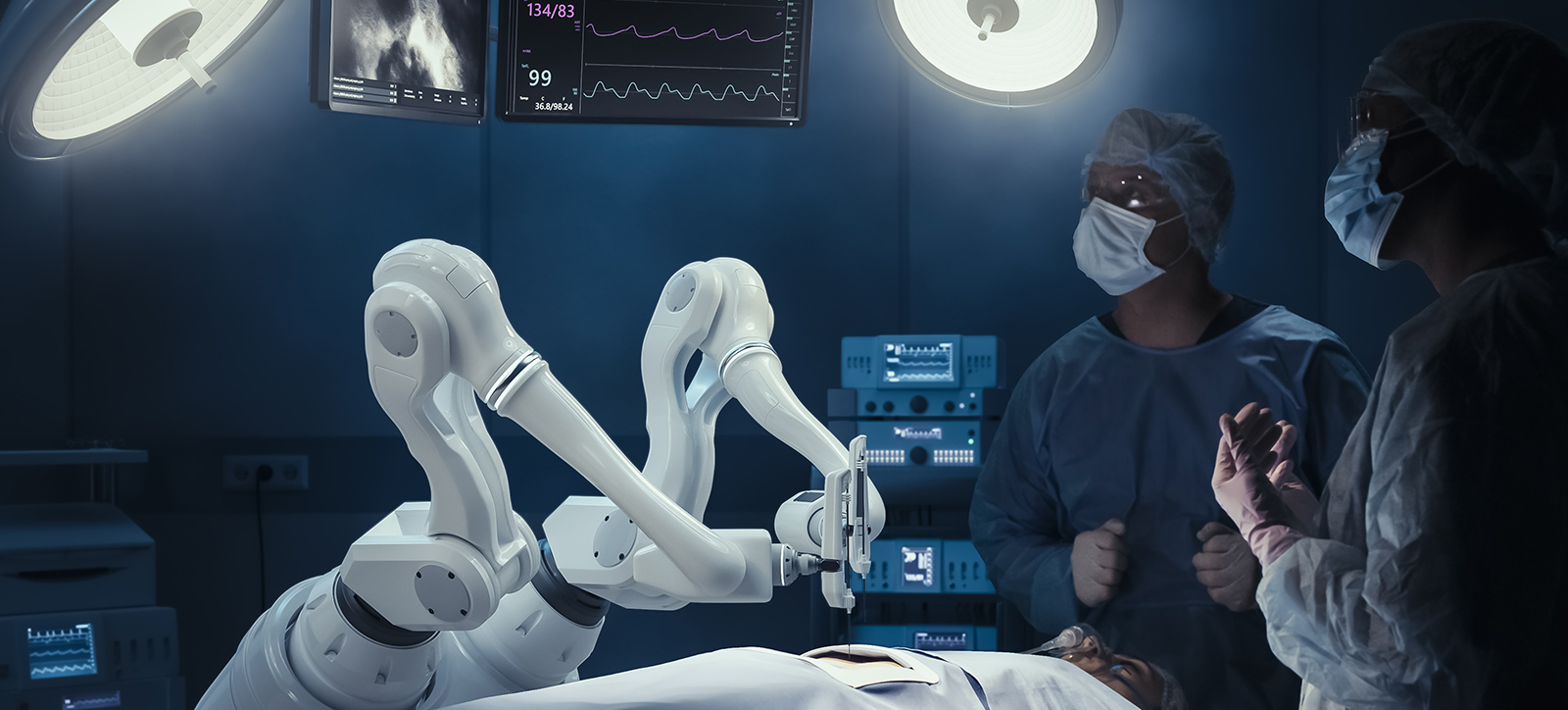 A robotic arm helps surgeons carry out an operation A robotic arm helps surgeons carry out an operation